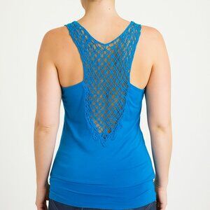 Blue Draped Front Crochet-Back Tunic Tank Top Retro Y2K Club Gift Going Out Sexy